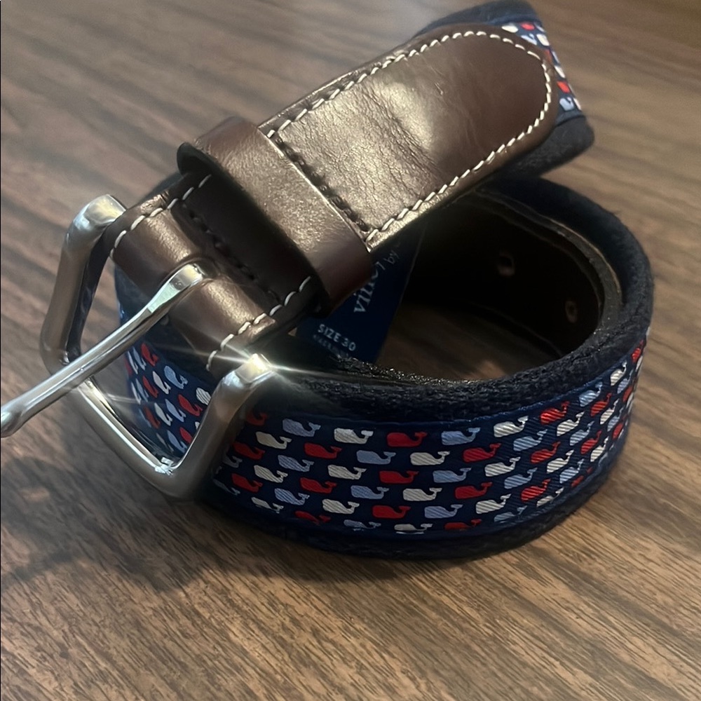 Vineyard Vines Navy Belt with Red, White & Brown Accents